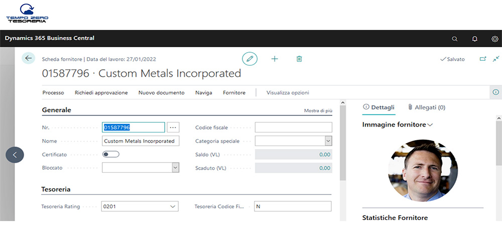 Scheda fornitore in Tempo Zero Tesoreria