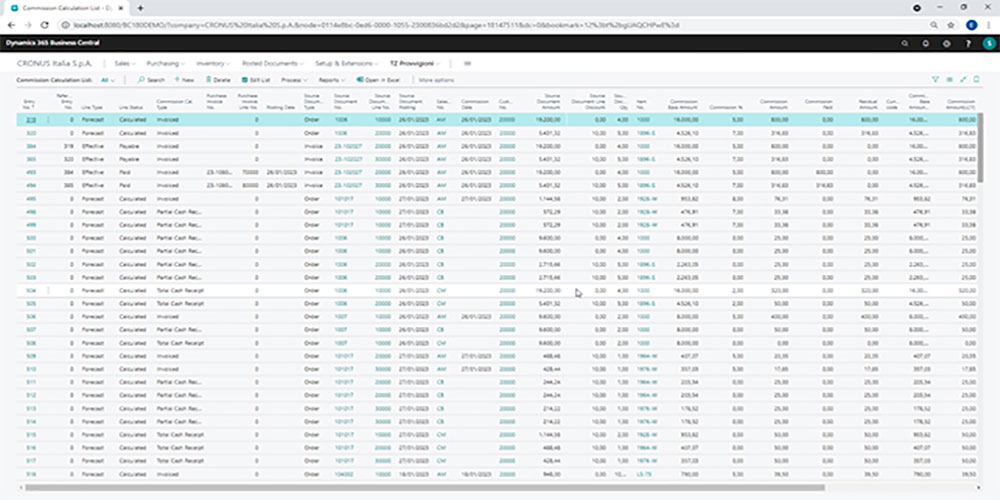 Lista provvigioni calcolate con Tempo Zero Provvigioni