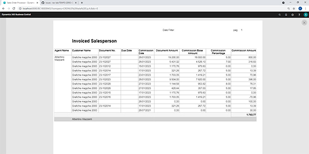 Stampa da inviare all'agente con le sue provvigioni
