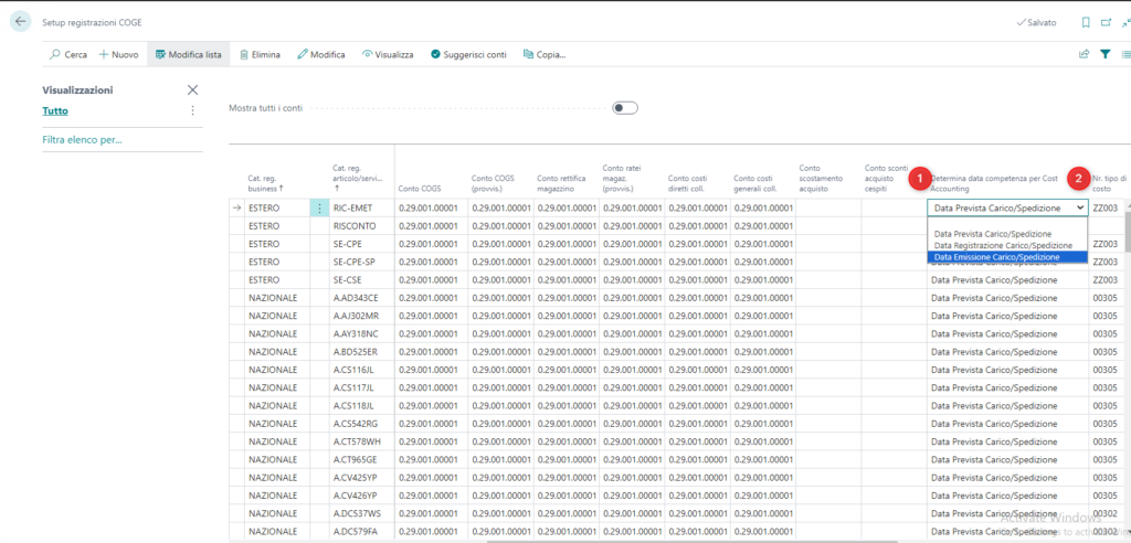 Screenshot App Tempo Zero COA: specifica la data di competenza per il cost accounting | NAV-lab