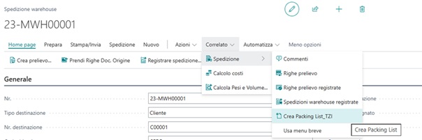 TEMPO ZERO INDUSTRY ADV - Packing List da Spedizione Warehouse | NAV-LAB