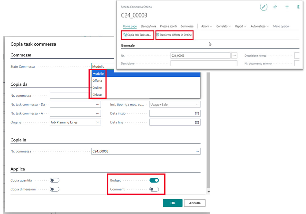 Gestione commessa task offerta con Tempo Zero Jobs in Microsoft Business Central | Navlab
